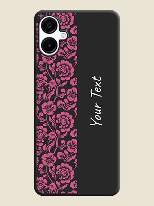 Custom Pink Floral Pattern Design With Custom Text On Space Black Custom Soft Matte Mobile Back Cover - Galaxy F06 - alternate view