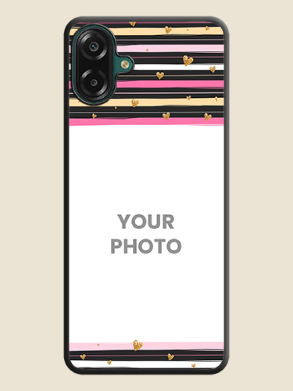 Custom Multicolor Lines and Golden Love Symbols Design on Photo On Space Black Custom Soft Matte Mobile Back Cover - Samsung Galaxy F07 - alternate view