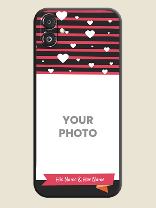 Custom White Color Love Symbols with Pink Lines Pattern on Space Black Custom Soft Matte Phone Cases - Galaxy F14 5G - alternate view