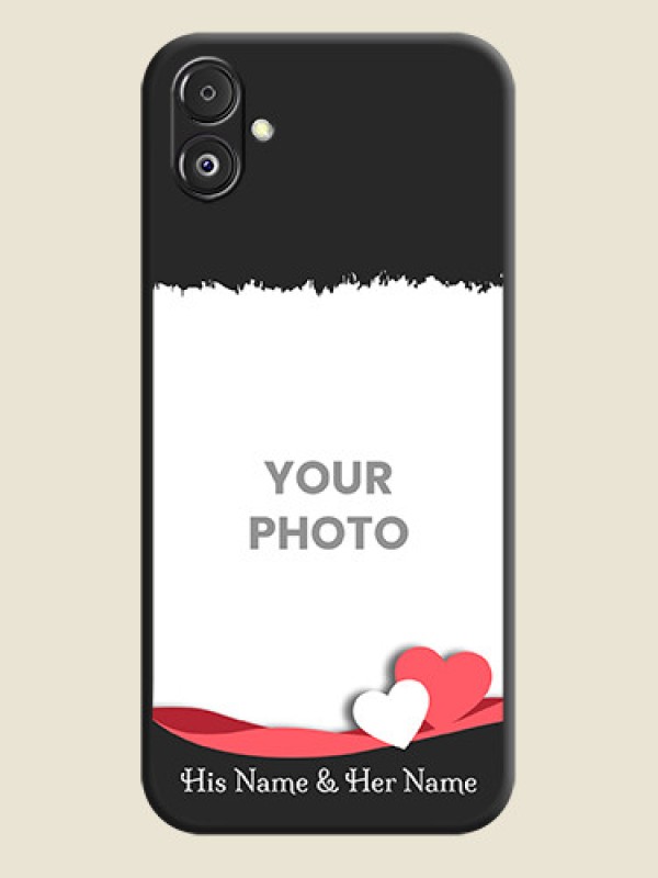 Custom Pink Color Love Shaped Ribbon Design with Text on Space Black Custom Soft Matte Phone Back Cover - Galaxy F14 5G - alternate view