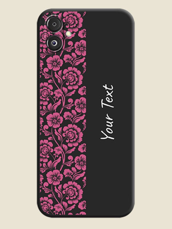 Custom Pink Floral Pattern Design With Custom Text On Space Black Personalized Soft Matte Phone Covers - Galaxy F14 5G - alternate view