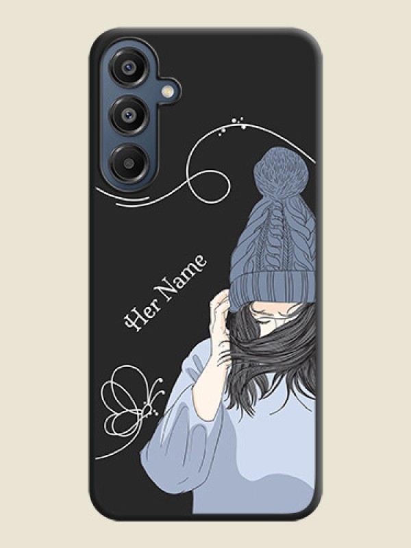 Custom Girl With Blue Winter Outfiit Custom Text Design On Space Black Custom Soft Matte Mobile Back Cover - Galaxy F16 5G - alternate view