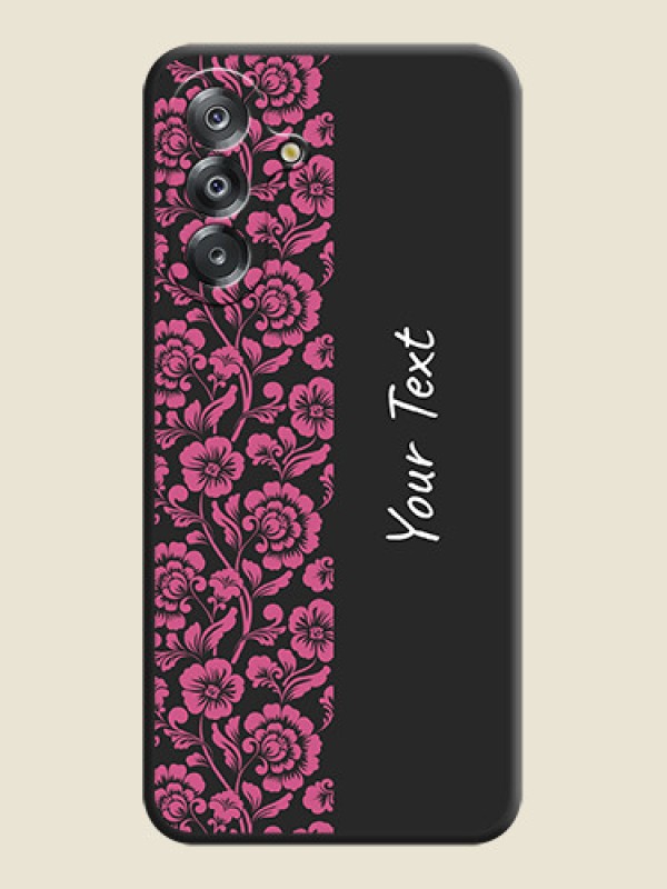 Custom Pink Floral Pattern Design With Custom Text On Space Black Custom Soft Matte Mobile Back Cover - Samsung Galaxy F17 5G - alternate view