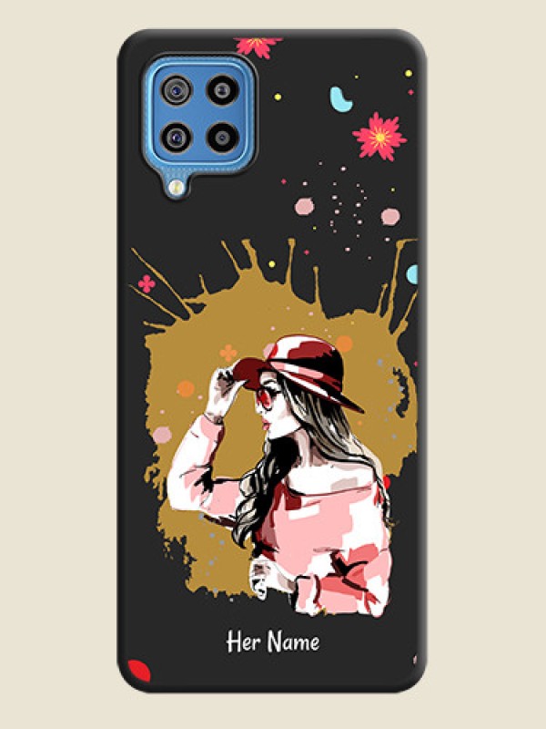 Custom Mordern Lady With Color Splash Background With Custom Text On Space Black Personalized Soft Matte Phone Covers -Samsung Galaxy F22 - alternate view