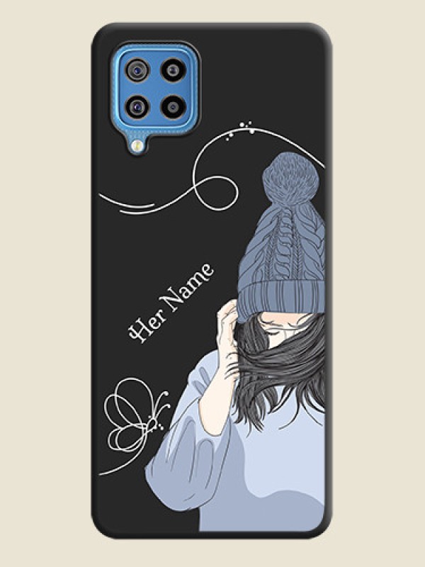 Custom Girl With Blue Winter Outfiit Custom Text Design On Space Black Personalized Soft Matte Phone Covers -Samsung Galaxy F22 - alternate view