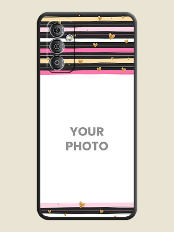 Custom Multicolor Lines and Golden Love Symbols Design on Photo on Space Black Soft Matte Mobile Cover - Galaxy F23 - alternate view