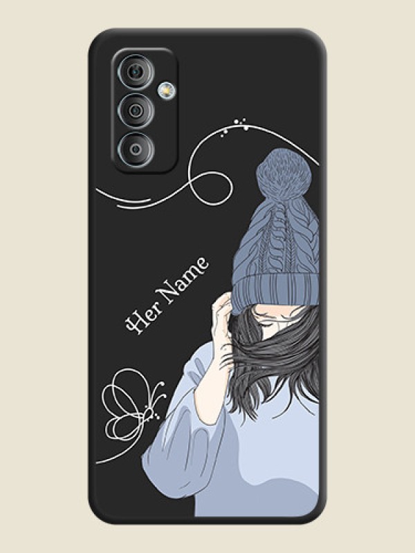 Custom Girl With Blue Winter Outfiit Custom Text Design On Space Black Personalized Soft Matte Phone Covers -Samsung Galaxy F23 - alternate view