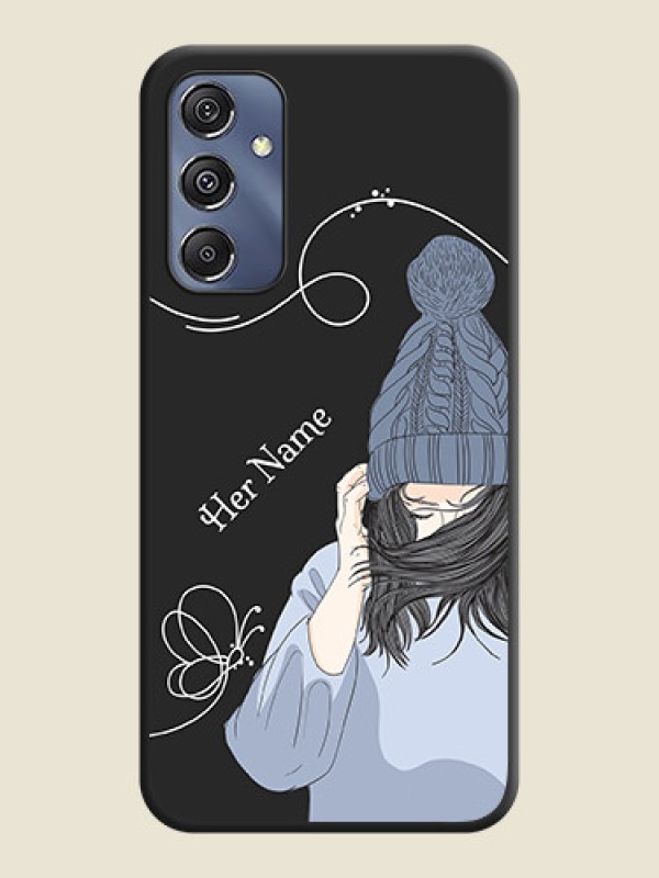 Custom Girl With Blue Winter Outfiit Custom Text Design On Space Black Personalized Soft Matte Phone Covers - Galaxy F34 5G - alternate view