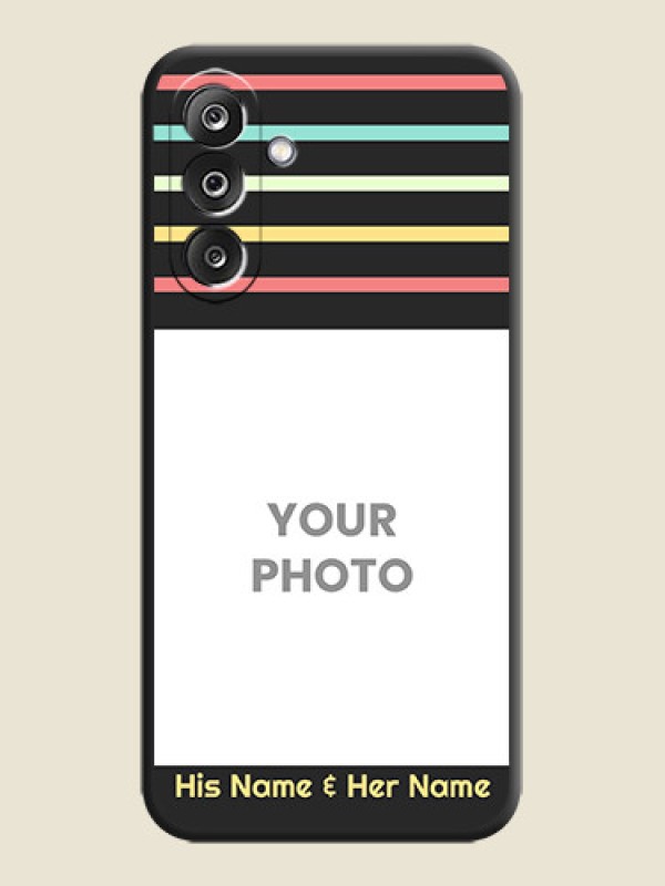 Custom Color Stripes with Photo and Text on Photo On Space Black Custom Soft Matte Mobile Back Cover - Samsung Galaxy F36 5G - alternate view
