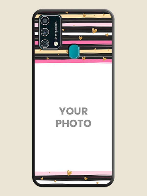 Custom Multicolor Lines and Golden Love Symbols Design on Photo on Space Black Soft Matte Mobile Cover - Galaxy F41 - alternate view
