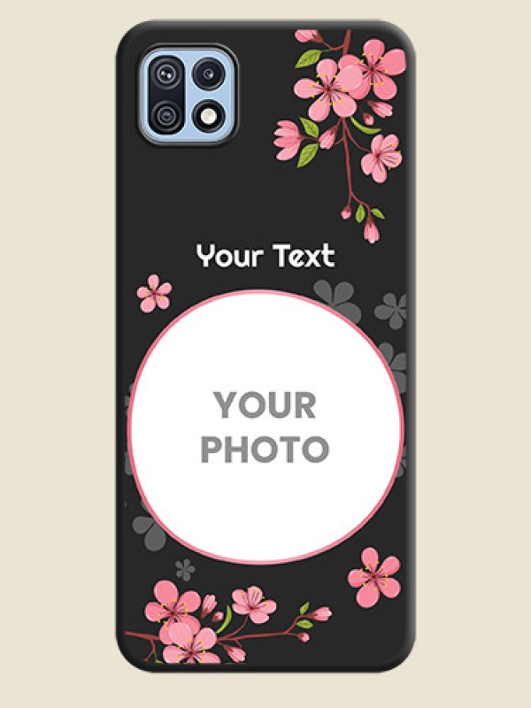 Custom Round Image with Pink Color Floral Design on Photo on Space Black Soft Matte Back Cover - Galaxy F42 5G - alternate view