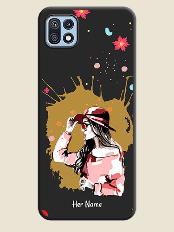 Custom Mordern Lady With Color Splash Background With Custom Text On Space Black Personalized Soft Matte Phone Covers -Samsung Galaxy F42 5G - alternate view