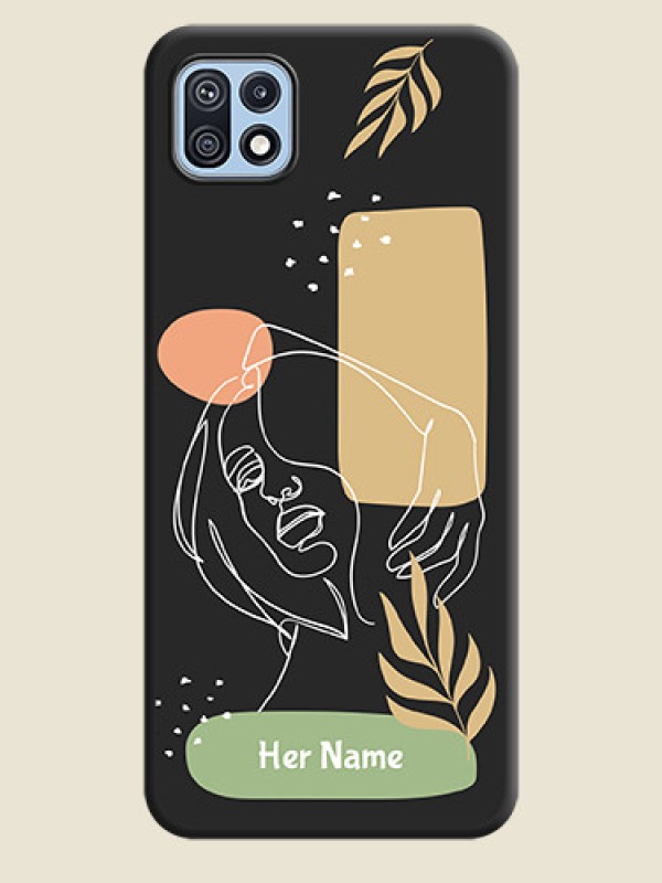 Custom Custom Text With Line Art Of Women & Leaves Design On Space Black Personalized Soft Matte Phone Covers -Samsung Galaxy F42 5G - alternate view