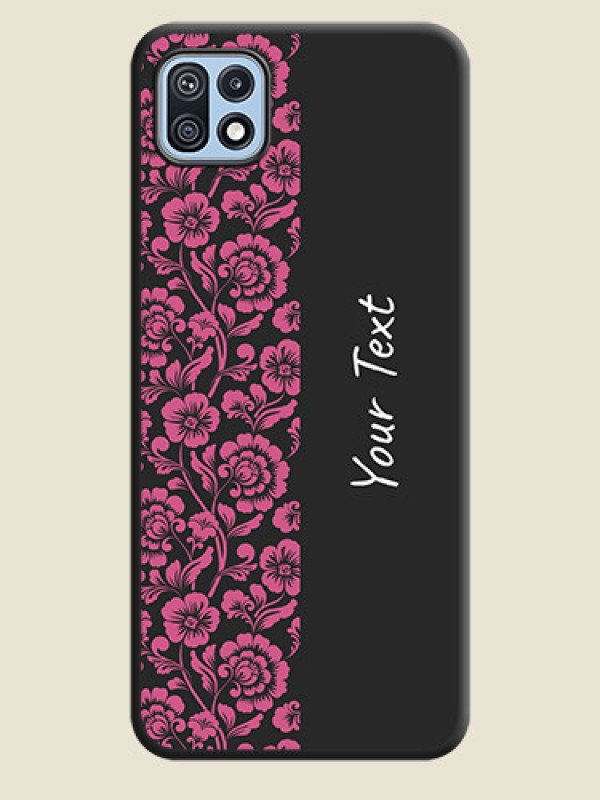 Custom Pink Floral Pattern Design With Custom Text On Space Black Personalized Soft Matte Phone Covers -Samsung Galaxy F42 5G - alternate view