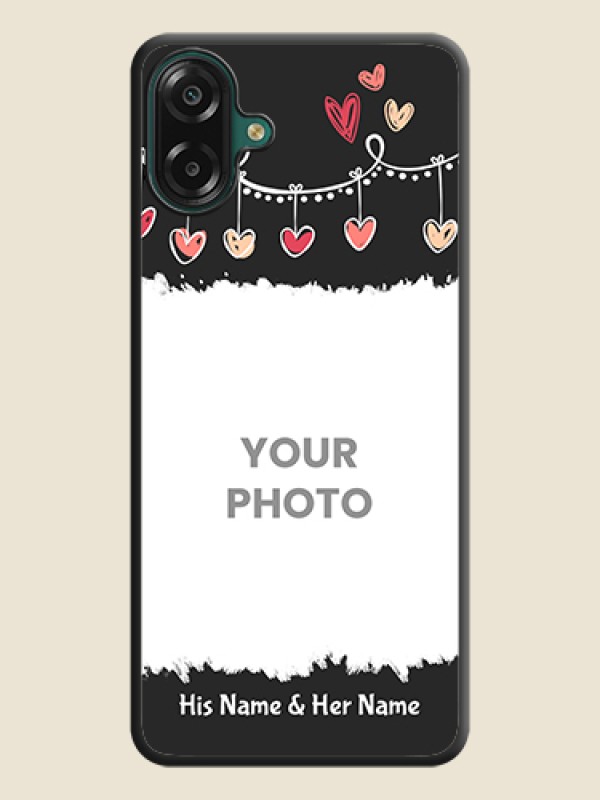 Custom Pink Love Hangings with Name On Space Black Custom Soft Matte Mobile Back Cover - Samsung Galaxy F70e 5G - alternate view