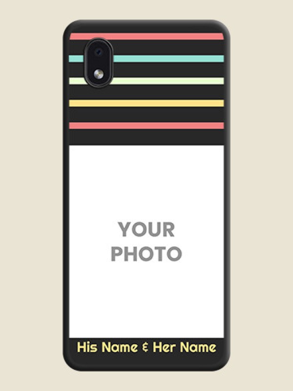 Custom Color Stripes with Photo and Text on Photo on Space Black Soft Matte Mobile Case - Galaxy M01 Core - alternate view