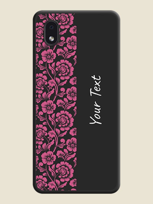 Custom Pink Floral Pattern Design With Custom Text On Space Black Personalized Soft Matte Phone Covers -Samsung Galaxy M01 Core - alternate view