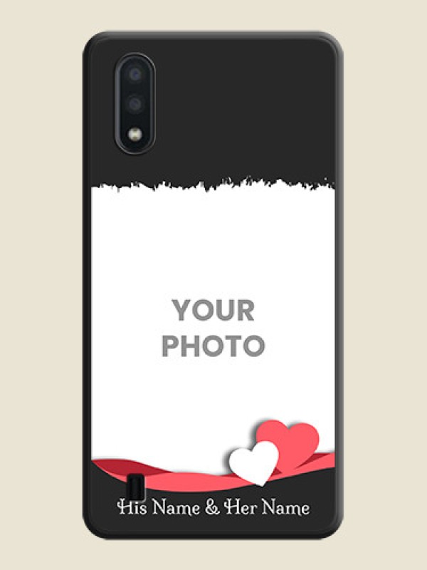 Custom Pin Color Love Shaped Ribbon Design with Text on Space Black Custom Soft Matte Phone Back Cover - Galaxy M01 - alternate view