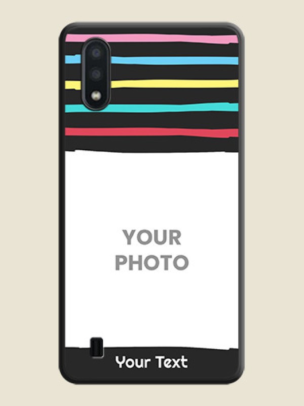 Custom Multicolor Lines with Image on Space Black Personalized Soft Matte Phone Covers - Galaxy M01 - alternate view
