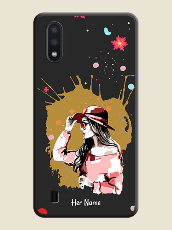 Custom Mordern Lady With Color Splash Background With Custom Text On Space Black Personalized Soft Matte Phone Covers -Samsung Galaxy M01 - alternate view