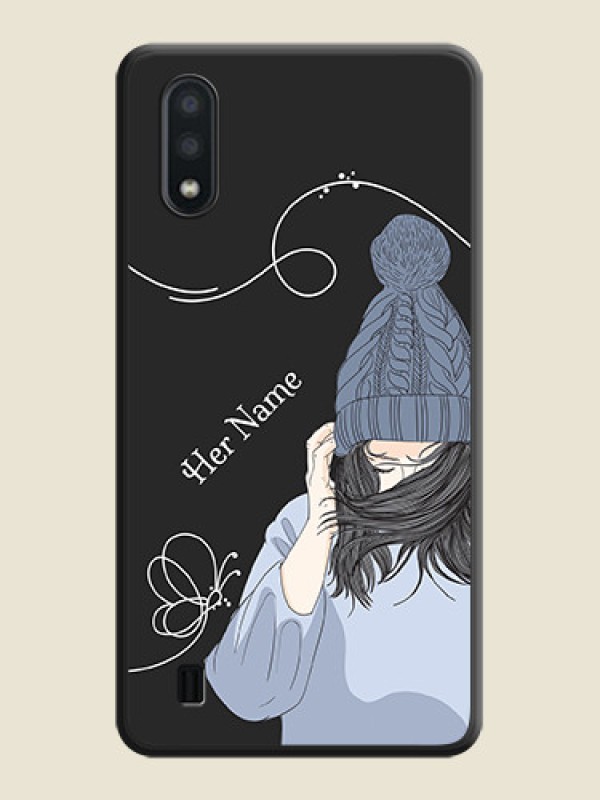 Custom Girl With Blue Winter Outfiit Custom Text Design On Space Black Personalized Soft Matte Phone Covers -Samsung Galaxy M01 - alternate view