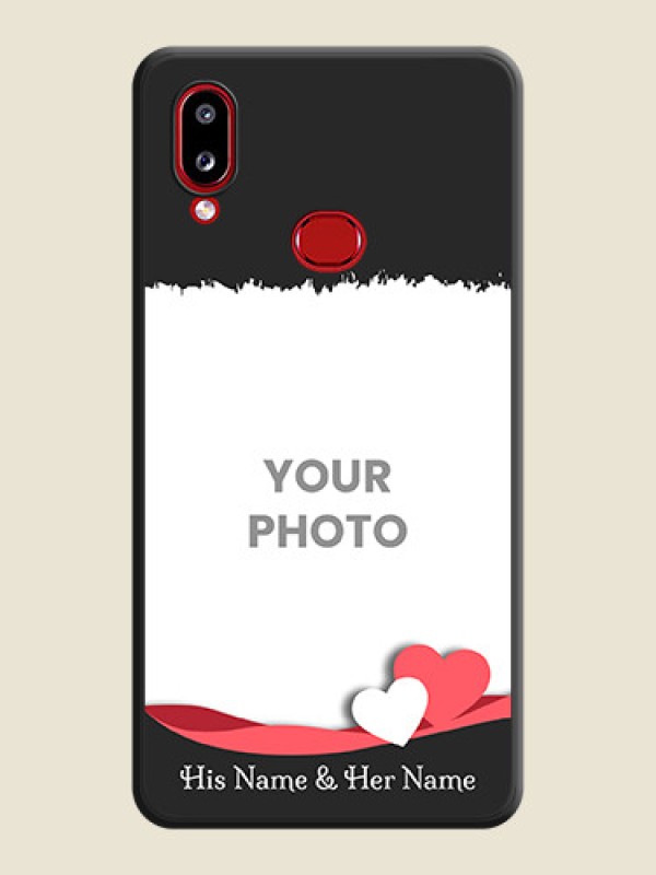 Custom Pin Color Love Shaped Ribbon Design with Text on Space Black Custom Soft Matte Phone Back Cover - Samsung Galaxy M01s - alternate view