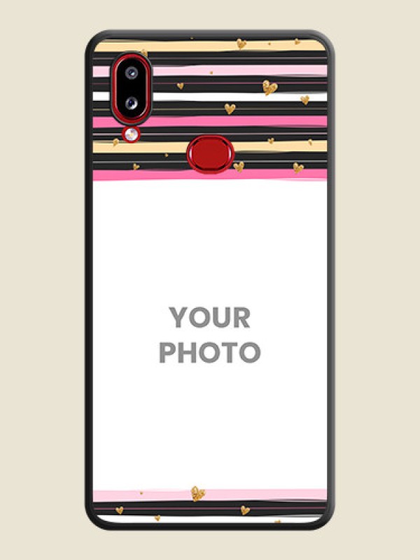 Custom Multicolor Lines and Golden Love Symbols Design on Photo on Space Black Soft Matte Mobile Cover - Samsung Galaxy M01s - alternate view
