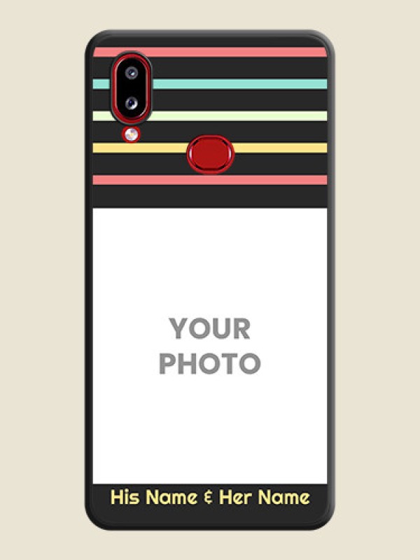 Custom Color Stripes with Photo and Text on Photo on Space Black Soft Matte Mobile Case - Samsung Galaxy M01s - alternate view
