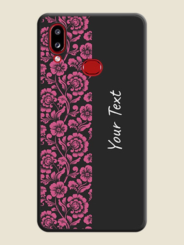 Custom Pink Floral Pattern Design With Custom Text On Space Black Personalized Soft Matte Phone Covers -Samsung Galaxy M01S - alternate view