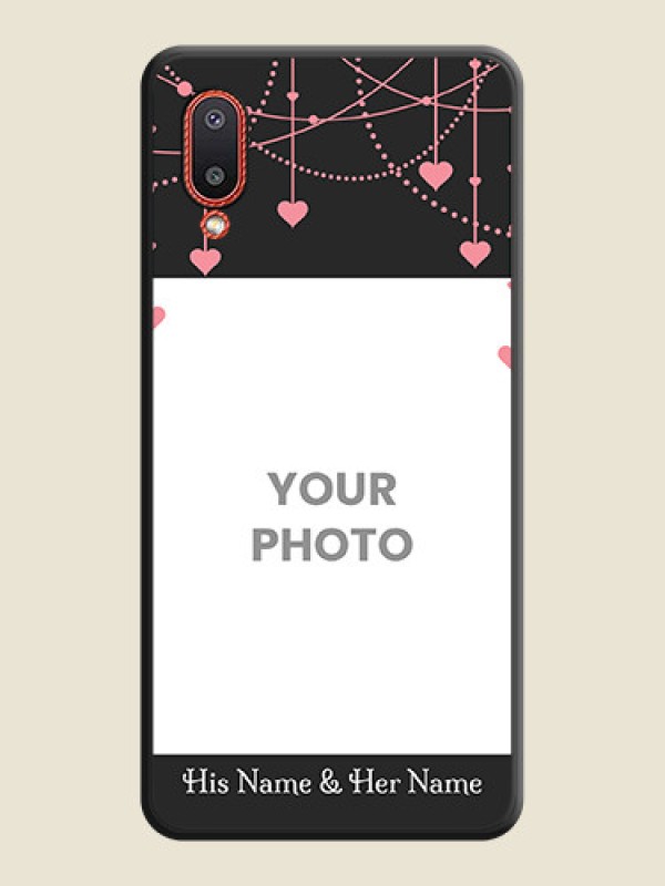Custom Pink Love Hangings with Text on Space Black Custom Soft Matte Back Cover - Galaxy M02 - alternate view