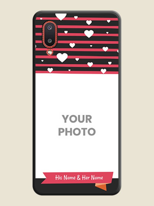 Custom White Color Love Symbols with Pink Lines Pattern on Space Black Custom Soft Matte Phone Cases - Galaxy M02 - alternate view