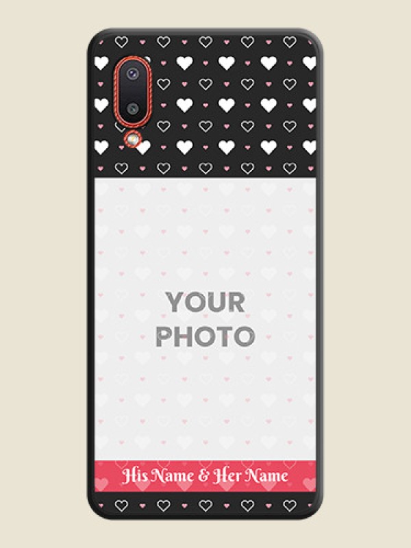 Custom White Color Love Symbols with Text Design on Photo on Space Black Soft Matte Phone Cover - Galaxy M02 - alternate view