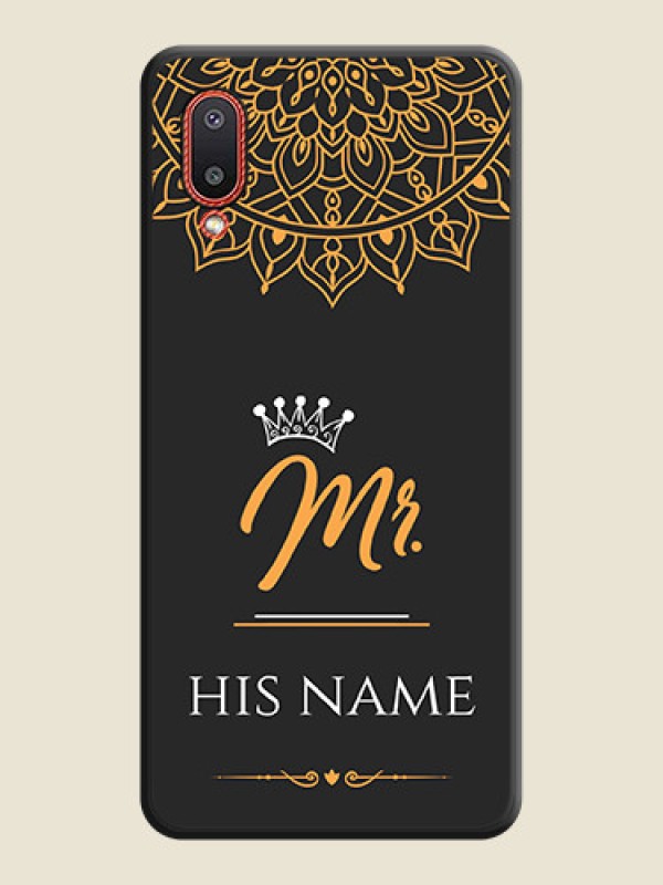 Custom Mr Name with Floral Design  on Personalised Space Black Soft Matte Cases - Galaxy M02 - alternate view
