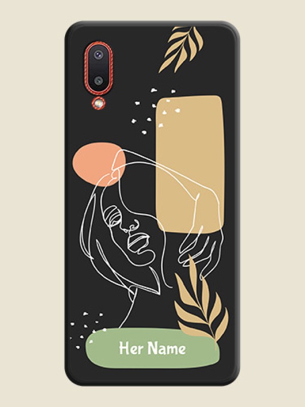 Custom Custom Text With Line Art Of Women & Leaves Design On Space Black Personalized Soft Matte Phone Covers -Samsung Galaxy M02 - alternate view
