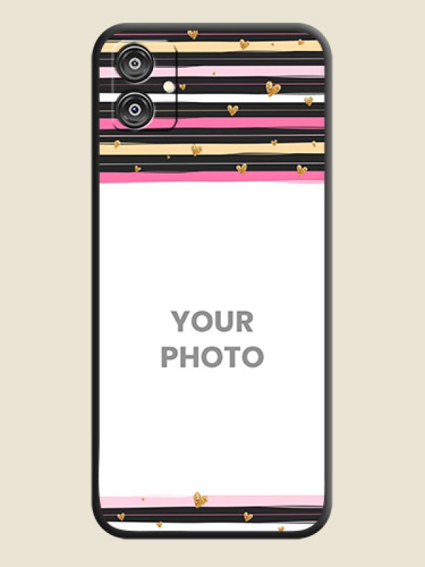 Custom Multicolor Lines and Golden Love Symbols Design - Photo on Space Black Soft Matte Mobile Cover - Galaxy M04 - alternate view