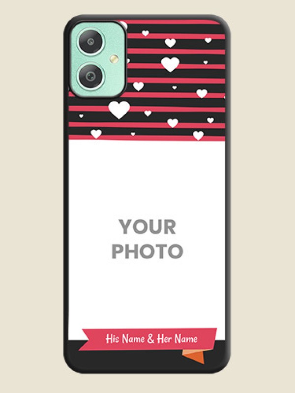 Custom White Color Love Symbols with Pink Lines Pattern On Space Black Custom Soft Matte Mobile Back Cover - Galaxy M05 - alternate view