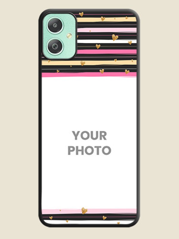 Custom Multicolor Lines and Golden Love Symbols Design on Photo On Space Black Custom Soft Matte Mobile Back Cover - Galaxy M05 - alternate view