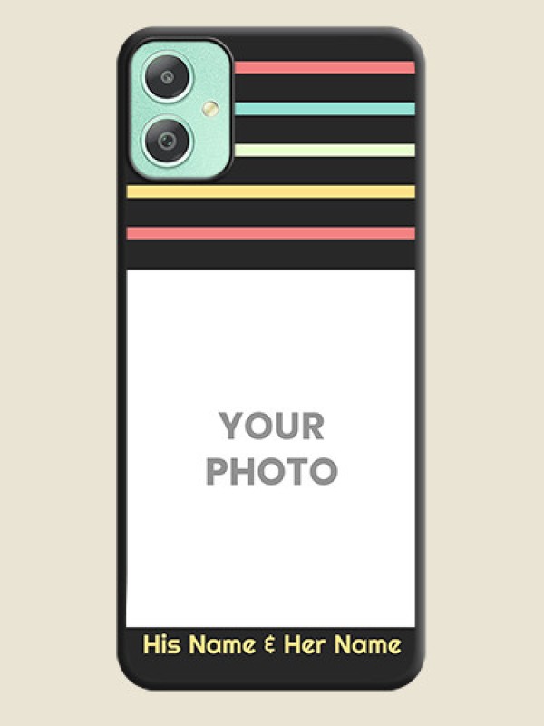 Custom Color Stripes with Photo and Text on Photo On Space Black Custom Soft Matte Mobile Back Cover - Galaxy M05 - alternate view