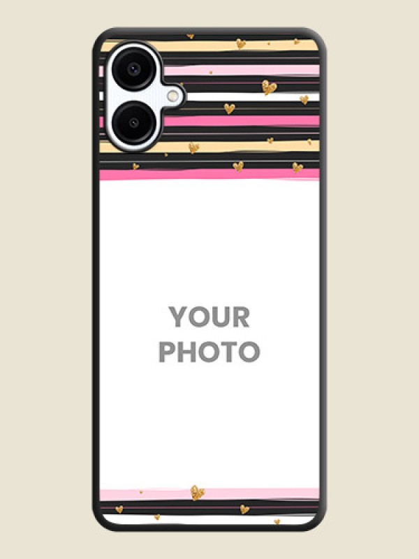 Custom Multicolor Lines and Golden Love Symbols Design on Photo On Space Black Custom Soft Matte Mobile Back Cover - Galaxy M06 - alternate view