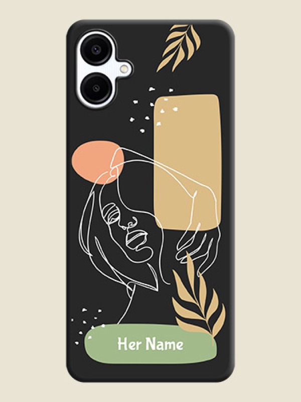 Custom Custom Text With Line Art Of Women & Leaves Design On Space Black Custom Soft Matte Mobile Back Cover - Galaxy M06 - alternate view