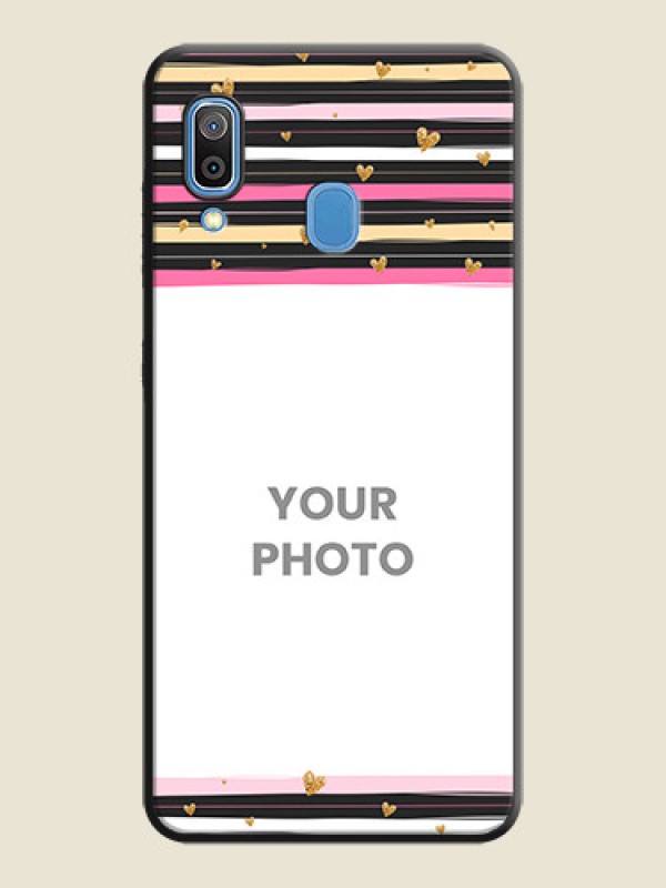 Custom Multicolor Lines and Golden Love Symbols Design on Photo on Space Black Soft Matte Mobile Cover - Galaxy M10s - alternate view