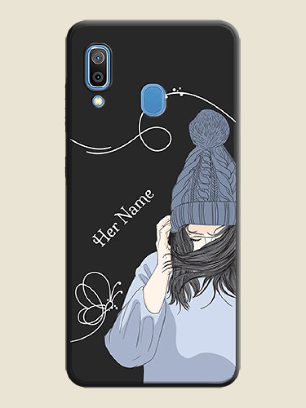 Custom Girl With Blue Winter Outfiit Custom Text Design On Space Black Personalized Soft Matte Phone Covers -Samsung Galaxy M10S - alternate view