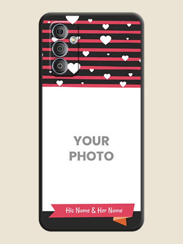 Custom White Color Love Symbols with Pink Lines Pattern on Space Black Custom Soft Matte Phone Cases - Samsung Galaxy M13 4G - alternate view