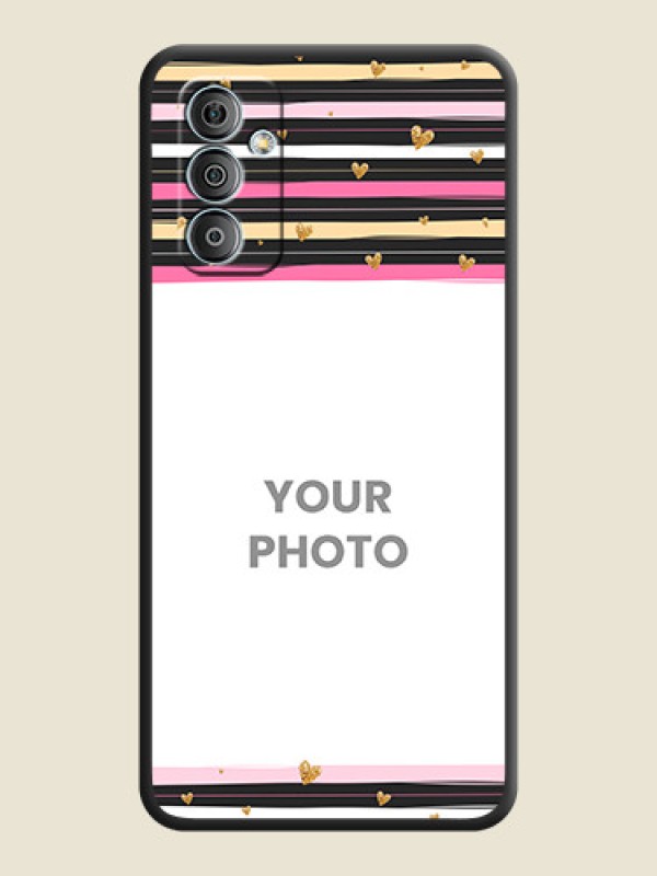Custom Multicolor Lines and Golden Love Symbols Design on Photo on Space Black Soft Matte Mobile Cover - Samsung Galaxy M13 4G - alternate view