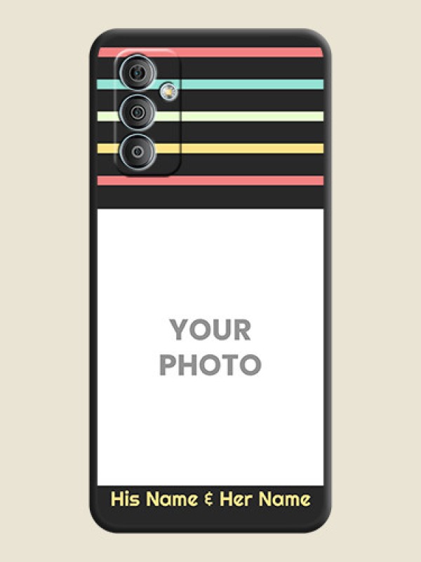 Custom Color Stripes with Photo and Text on Photo on Space Black Soft Matte Mobile Case - Samsung Galaxy M13 4G - alternate view