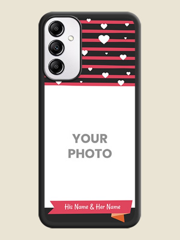 Custom White Color Love Symbols with Pink Lines Pattern on Space Black Custom Soft Matte Phone Cases - Galaxy M14 5G - alternate view