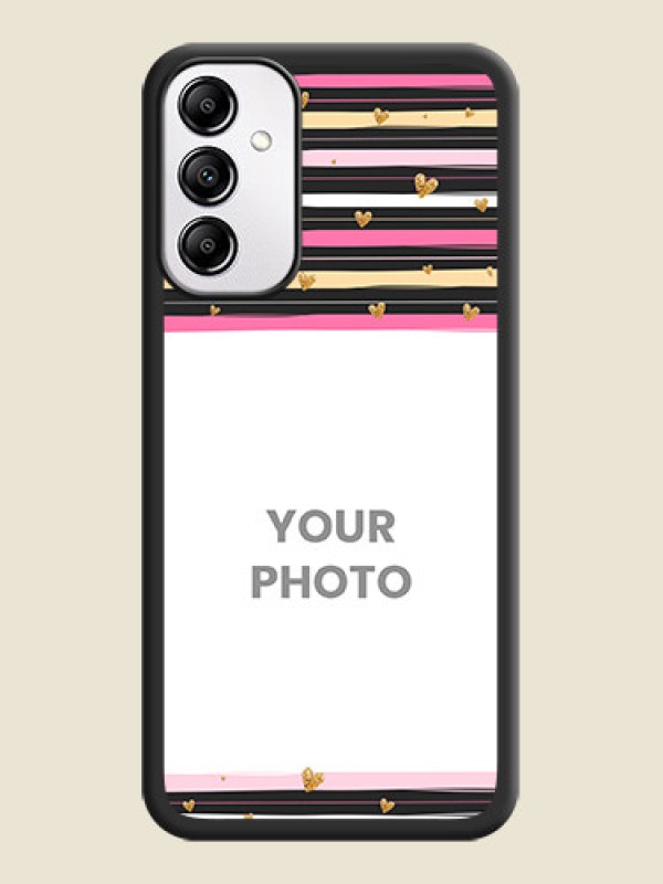 Custom Multicolor Lines and Golden Love Symbols Design on Photo on Space Black Soft Matte Mobile Cover - Galaxy M14 5G - alternate view
