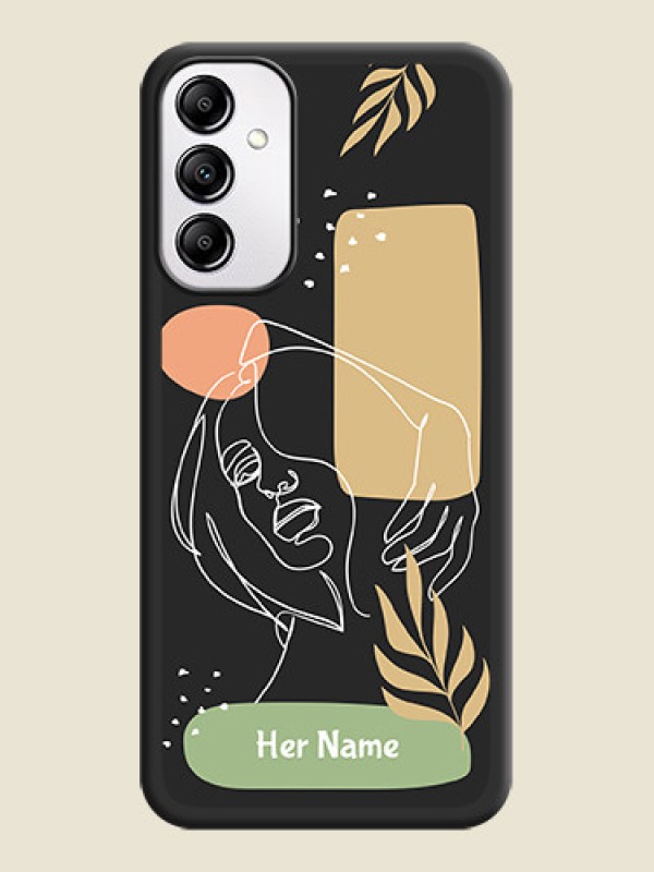 Custom Custom Text With Line Art Of Women & Leaves Design On Space Black Personalized Soft Matte Phone Covers -Samsung Galaxy M14 5G - alternate view