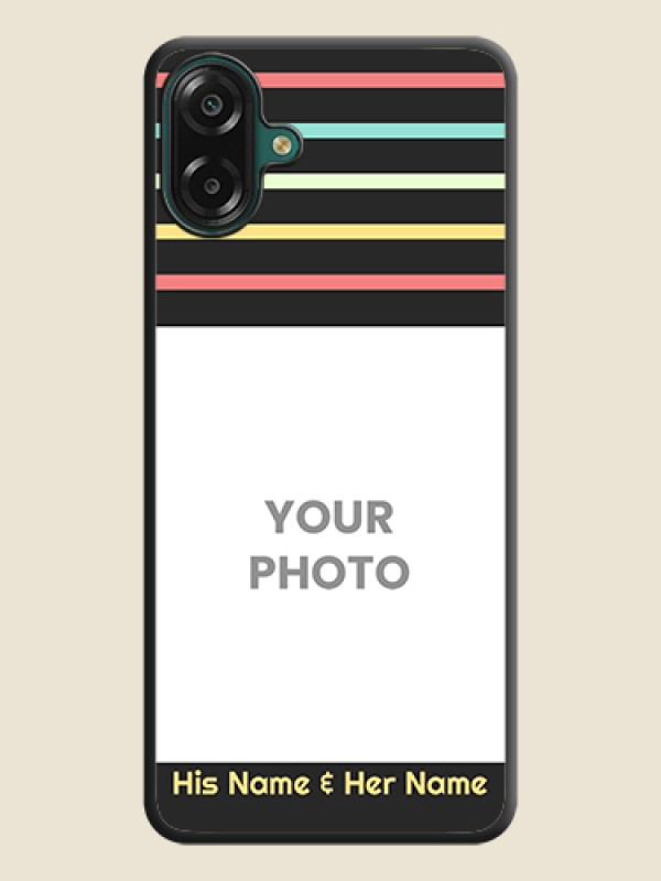 Custom Color Stripes with Photo and Text on Photo On Space Black Custom Soft Matte Mobile Back Cover - Samsung Galaxy M17e - alternate view