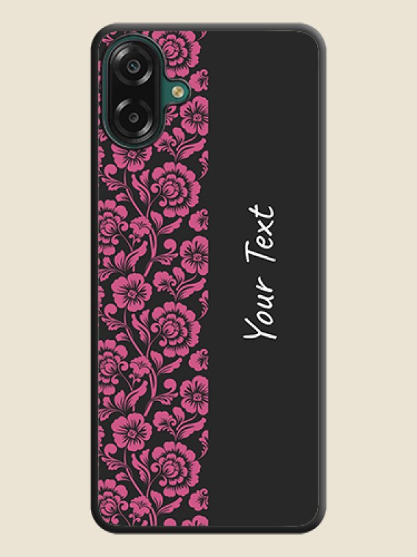 Custom Pink Floral Pattern Design With Custom Text On Space Black Custom Soft Matte Mobile Back Cover - Samsung Galaxy M17e - alternate view